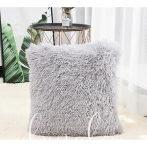 Set of 2 Home Decor Fuzzy Throw Pillow Covers - Gray